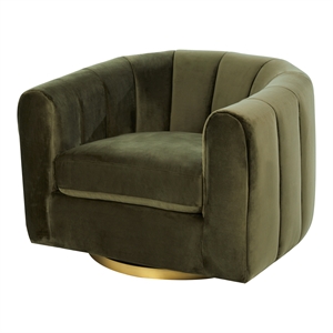 Pemberly Row Modern Living Room Round Back Velvet Swivel Chair in Green