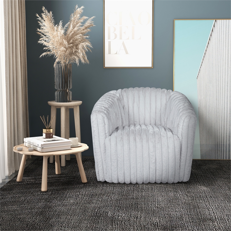 Pemberly Row Modern Living Room Round Back Velvet Swivel Chair in Light Gray