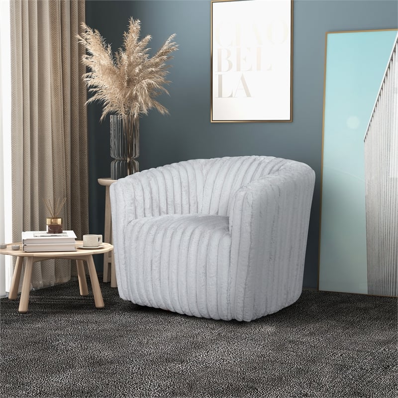 Pemberly Row Modern Living Room Round Back Velvet Swivel Chair in Light Gray
