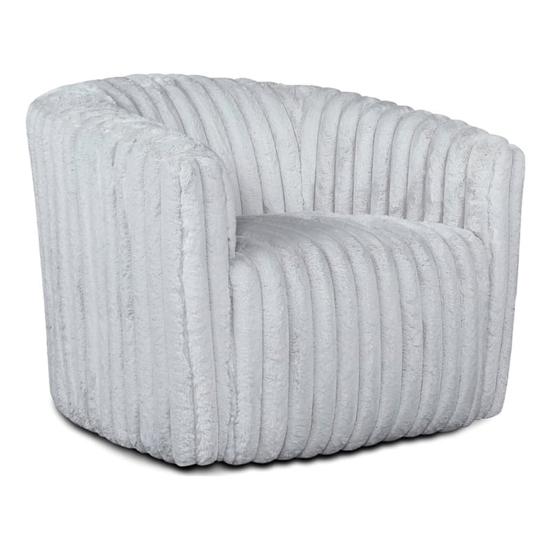 Pemberly Row Modern Living Room Round Back Velvet Swivel Chair in Light Gray