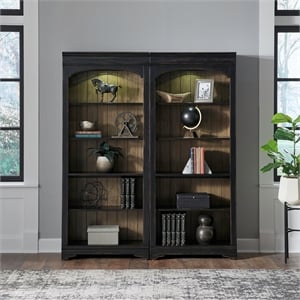 Pemberly Row Modern 2 Piece Bunching Bookcase - Aged Charcoal