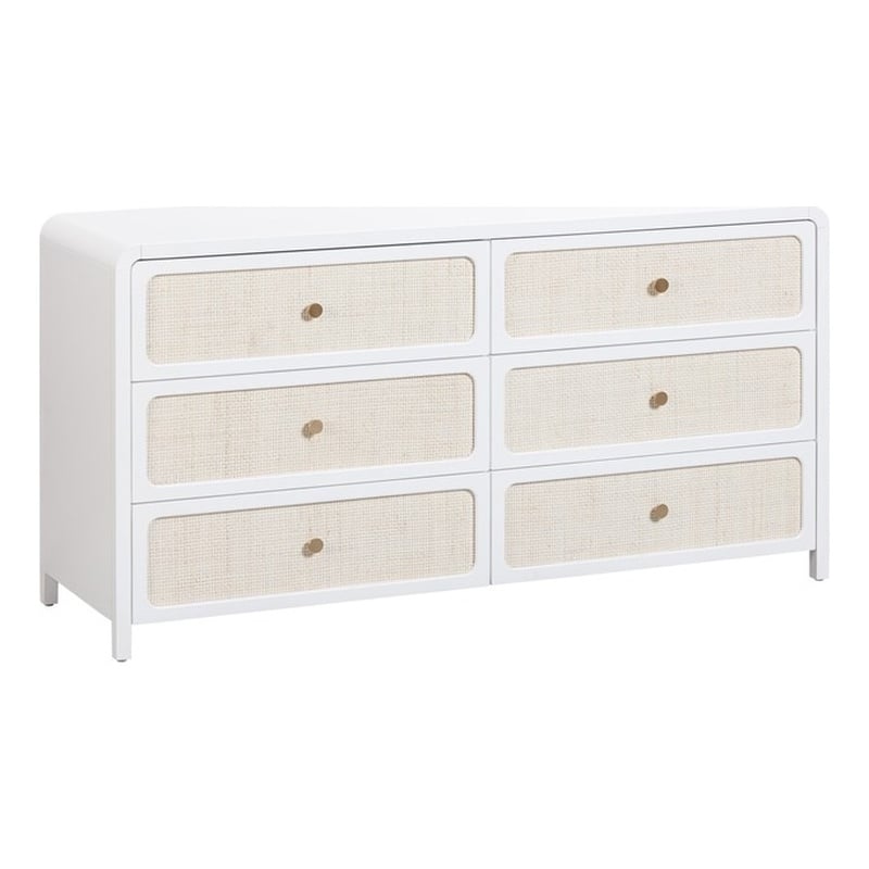 Pemberly Row Modern / Contemporary White Rattan 6 Drawer Dresser