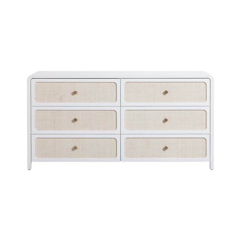 Pemberly Row Modern / Contemporary White Rattan 6 Drawer Dresser
