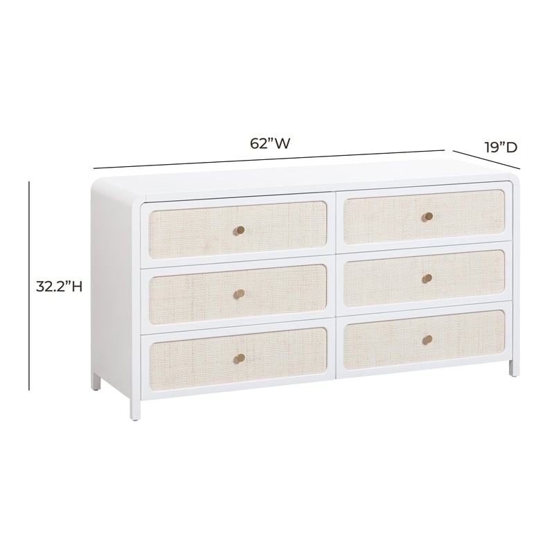 Pemberly Row Modern / Contemporary White Rattan 6 Drawer Dresser