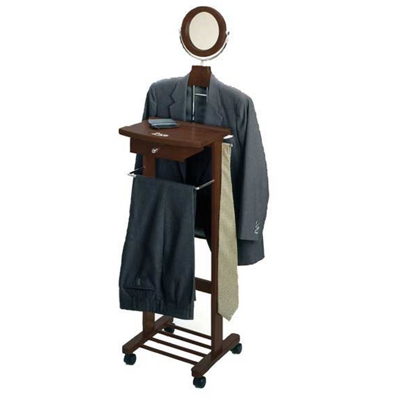 Pemberly Row Rolling Transitional Solid Wood Valet Stand in Antique Walnut
