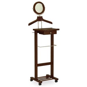 Pemberly Row Rolling Transitional Solid Wood Valet Stand in Antique Walnut