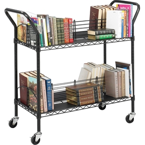 Pemberly Row Contemporary Wire Stainless Steel Book Cart in Black