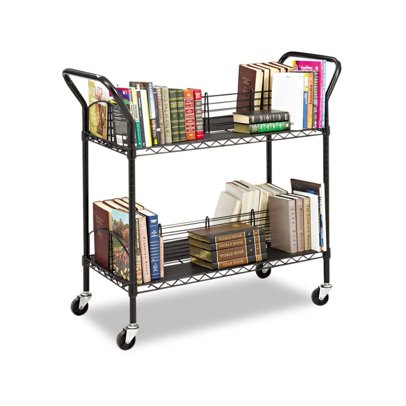 Pemberly Row Contemporary Wire Stainless Steel Book Cart in Black