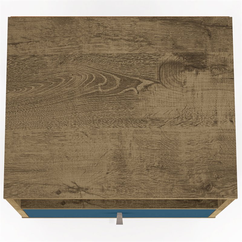 Pemberly Row 1-Drawer Wood Nightstand 1.0 in Aqua/Rustic Brown