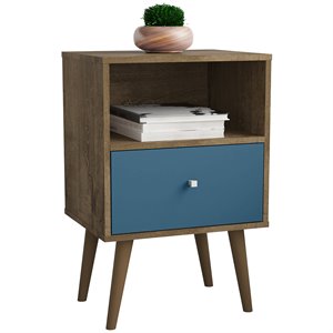Pemberly Row 1-Drawer Wood Nightstand 1.0 in Aqua/Rustic Brown
