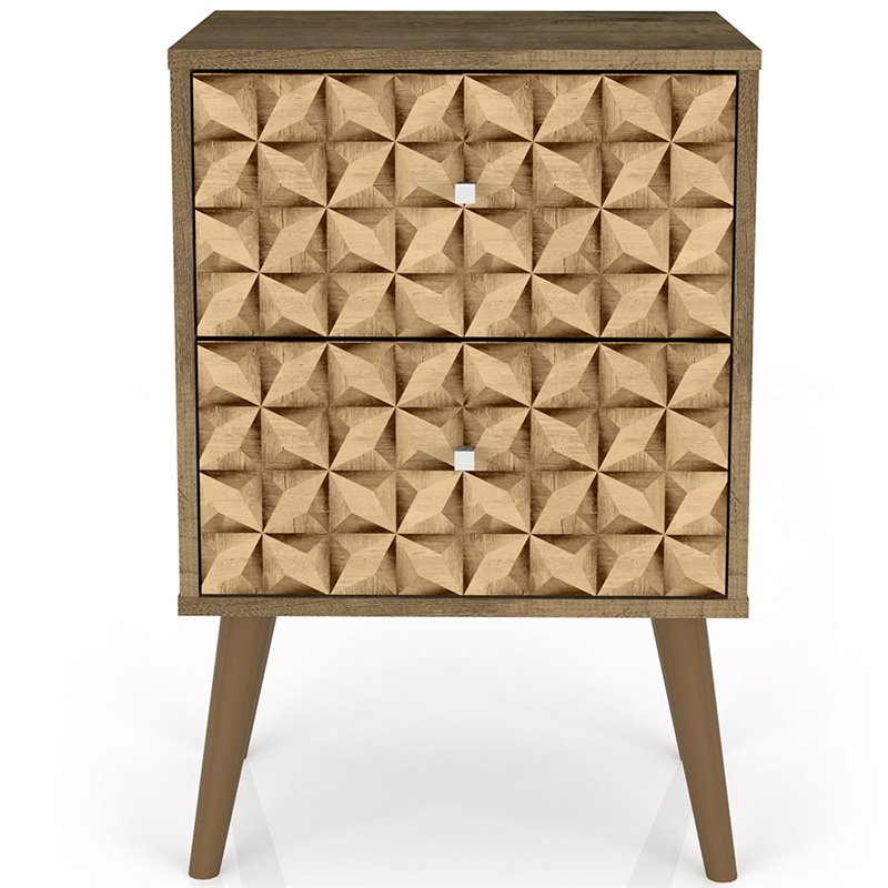 Pemberly Row 2-Drawer Wood Nightstand in Rustic Brown & 3D Prints