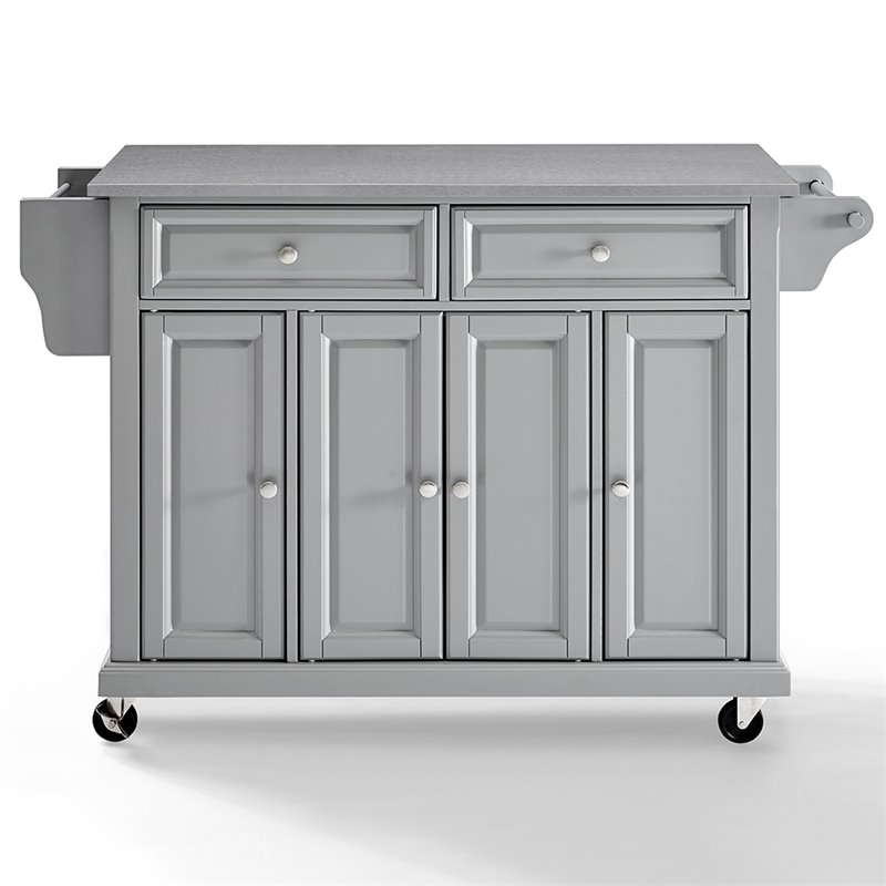 Pemberly Row Stainless Steel Metal Top Kitchen Cart in Gray/Chrome