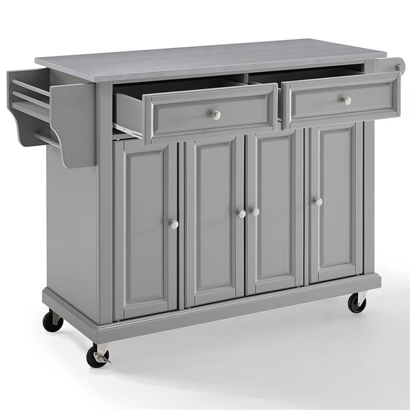 Pemberly Row Stainless Steel Metal Top Kitchen Cart in Gray/Chrome