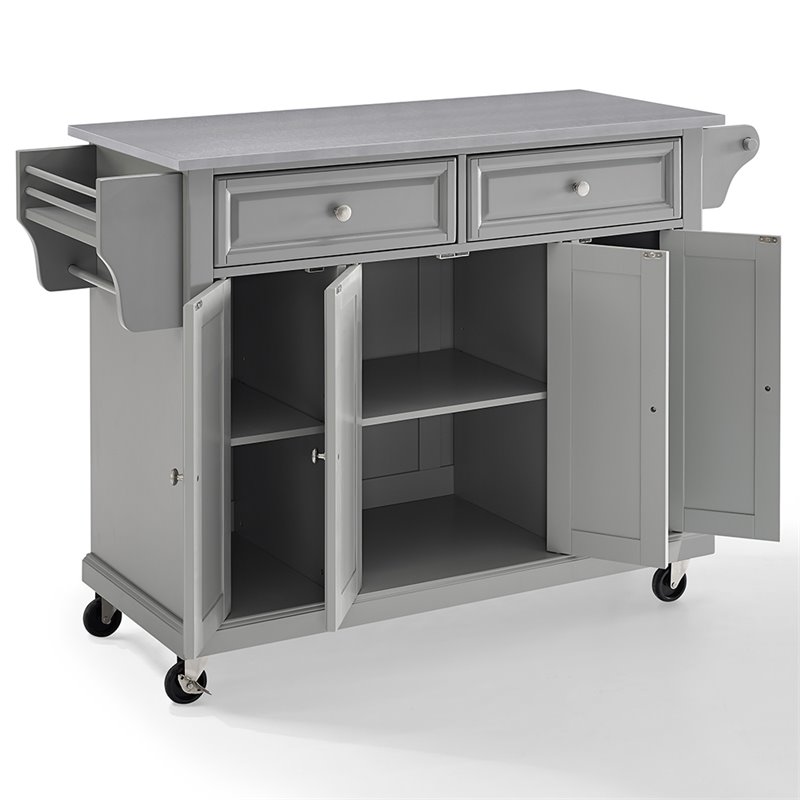 Pemberly Row Stainless Steel Metal Top Kitchen Cart in Gray/Chrome