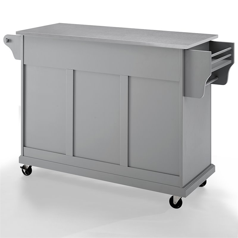 Pemberly Row Stainless Steel Metal Top Kitchen Cart in Gray/Chrome