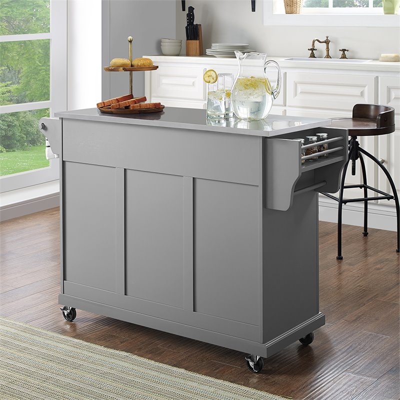 Pemberly Row Stainless Steel Metal Top Kitchen Cart in Gray/Chrome