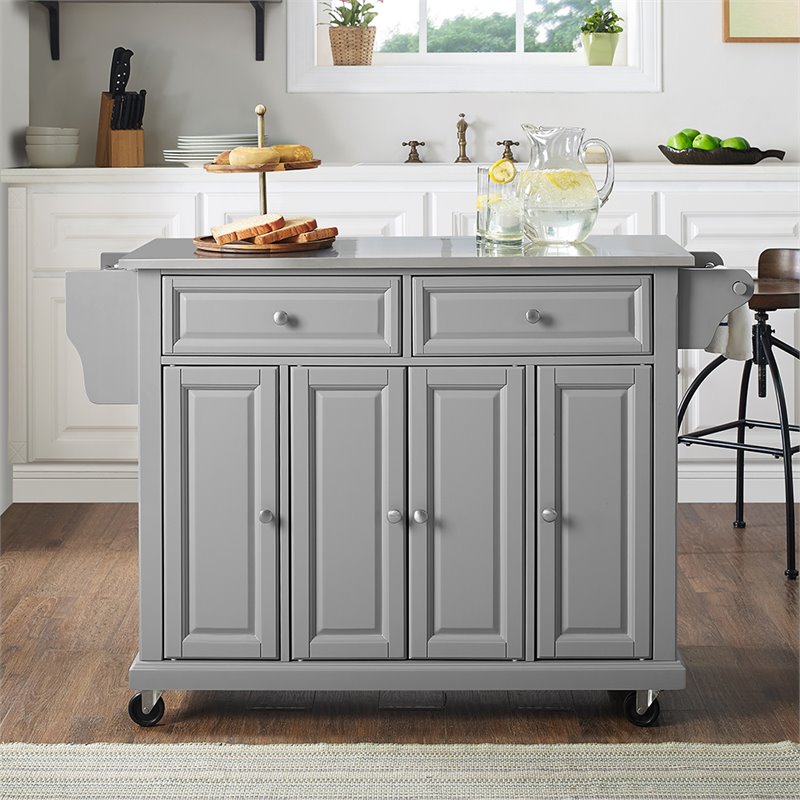 Pemberly Row Stainless Steel Metal Top Kitchen Cart in Gray/Chrome