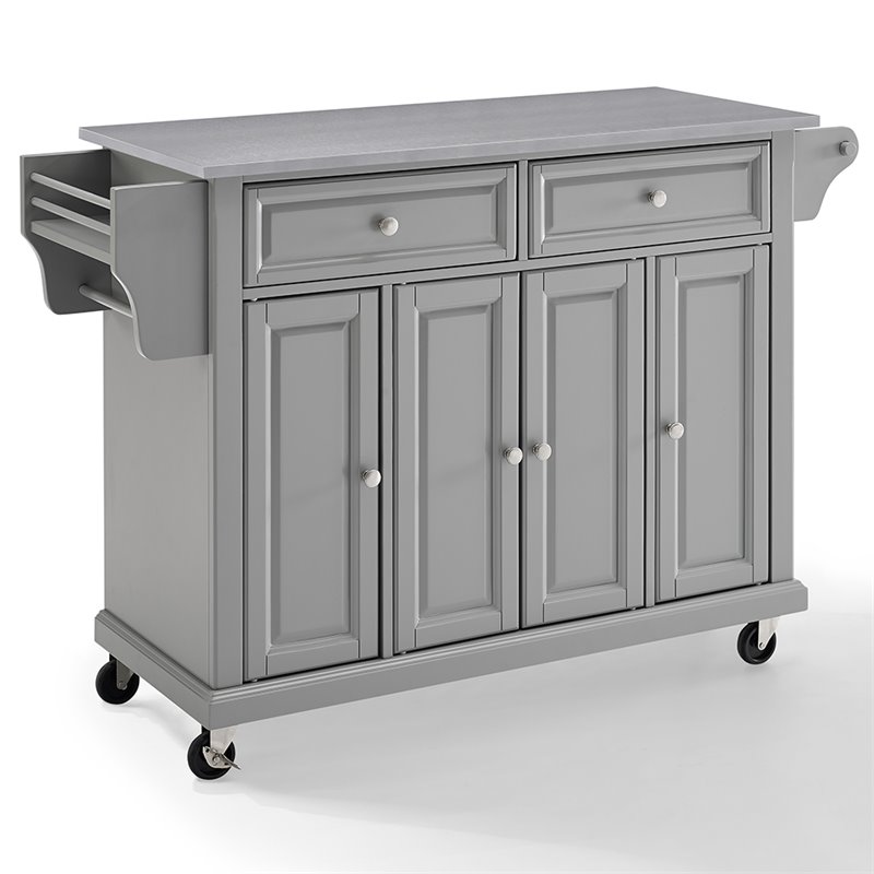 Pemberly Row Stainless Steel Metal Top Kitchen Cart in Gray/Chrome