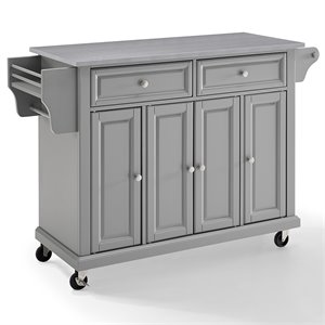 Pemberly Row Stainless Steel Metal Top Kitchen Cart in Gray/Chrome