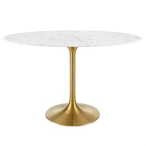 Pemberly Row 48&quot Oval Faux Marble & Metal Dining Table in Gold and White