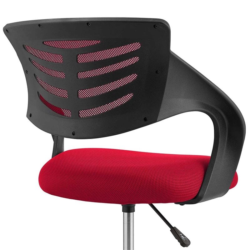 Pemberly Row Ergonomic Adjustable Swivel Mesh Fabric Drafting Chair in Red