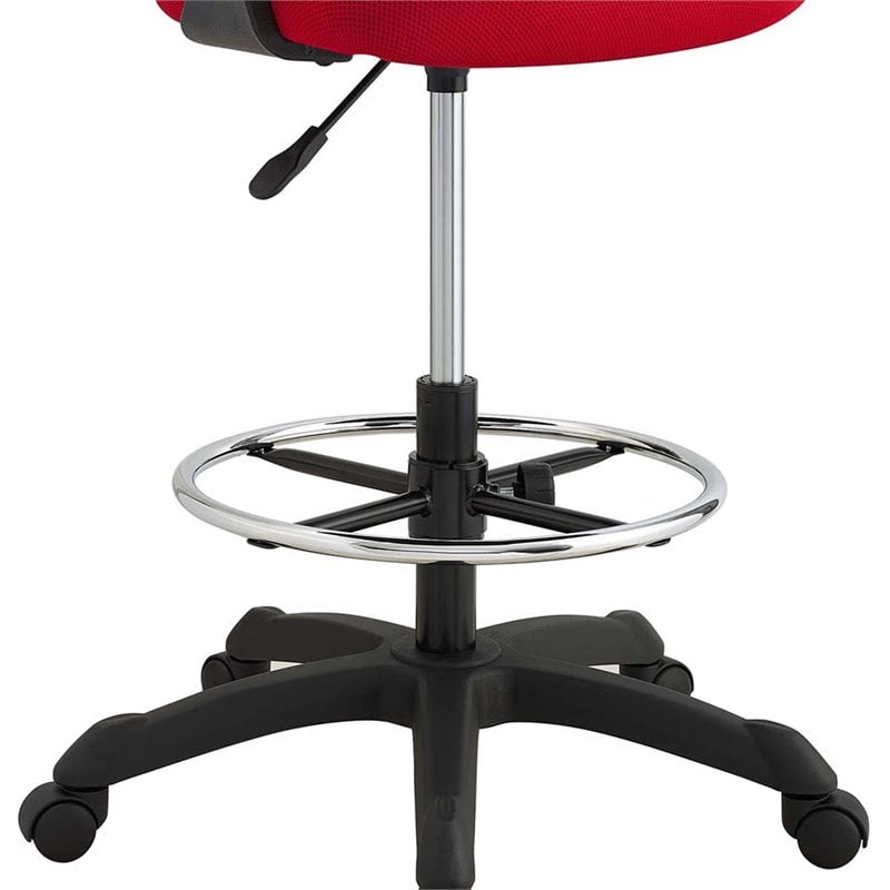 Pemberly Row Ergonomic Adjustable Swivel Mesh Fabric Drafting Chair in Red