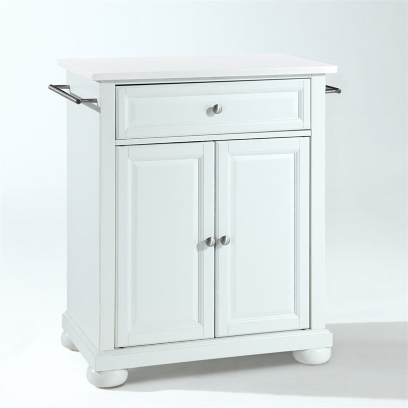Pemberly Row Wood Granite Top Portable Kitchen Island in White