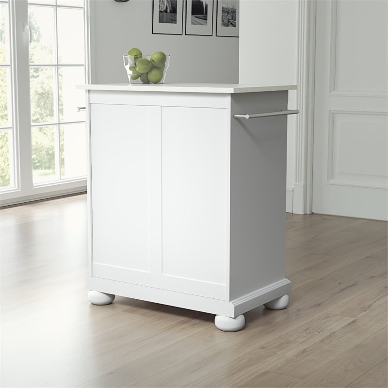 Pemberly Row Wood Granite Top Portable Kitchen Island in White
