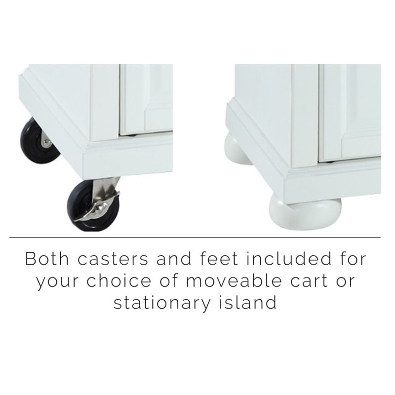 Pemberly Row Wood Granite Top Portable Kitchen Island in White