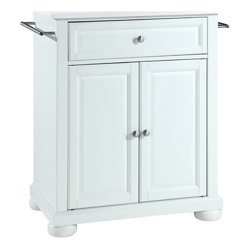 Pemberly Row Wood Granite Top Portable Kitchen Island in White