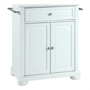 Pemberly Row Wood Granite Top Portable Kitchen Island in White