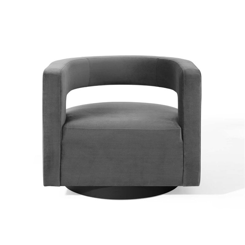 Pemberly Row Modern Performance Velvet Swivel Armchair in Gray