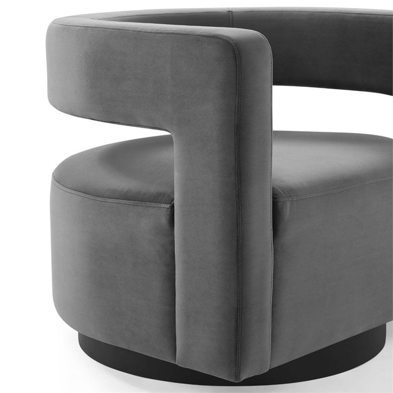 Pemberly Row Modern Performance Velvet Swivel Armchair in Gray