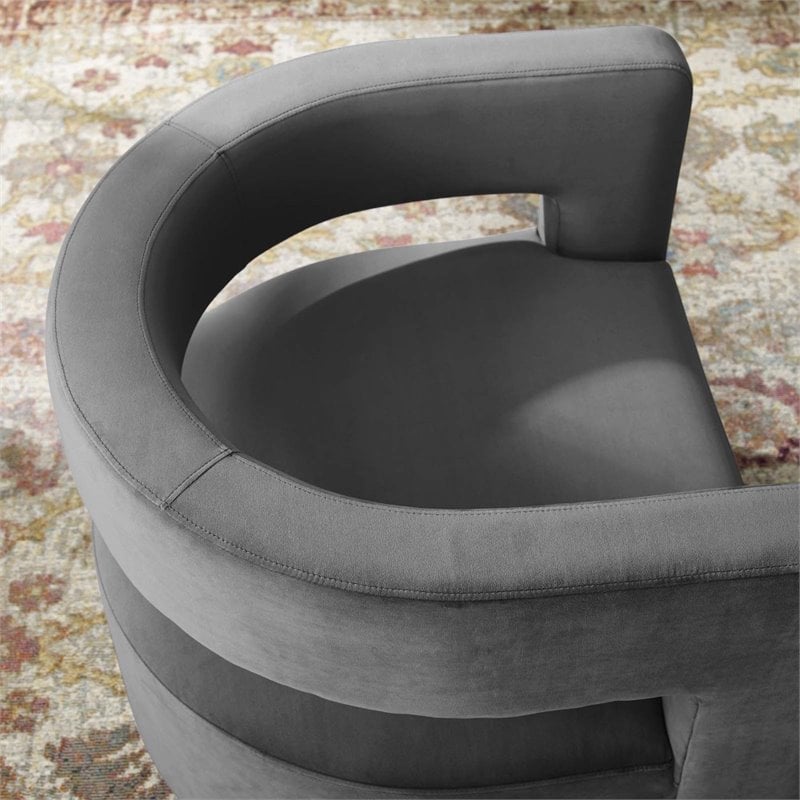 Pemberly Row Modern Performance Velvet Swivel Armchair in Gray