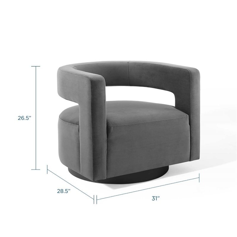Pemberly Row Modern Performance Velvet Swivel Armchair in Gray