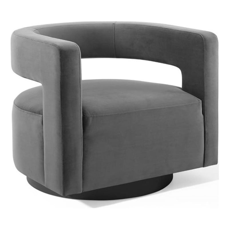 Pemberly Row Modern Performance Velvet Swivel Armchair in Gray
