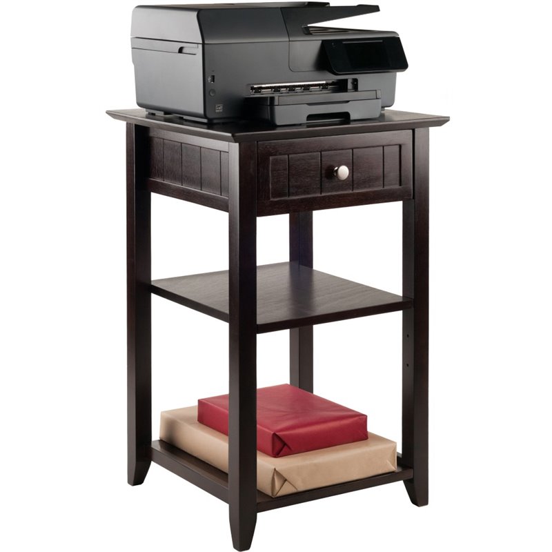 Pemberly Row 2 Shelf Transitional Solid Wood Printer Stand in Coffee