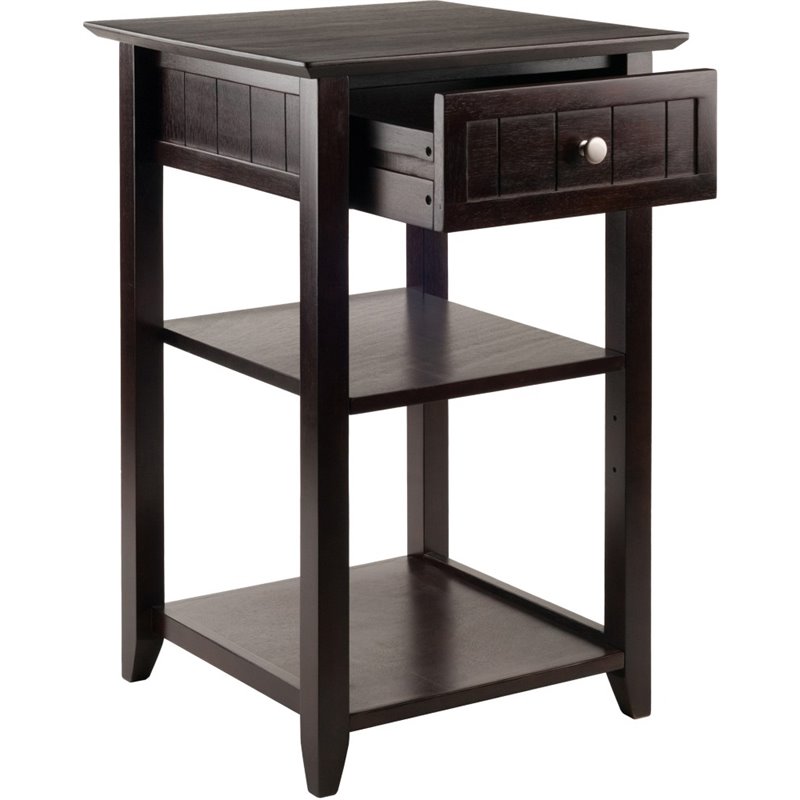 Pemberly Row 2 Shelf Transitional Solid Wood Printer Stand in Coffee