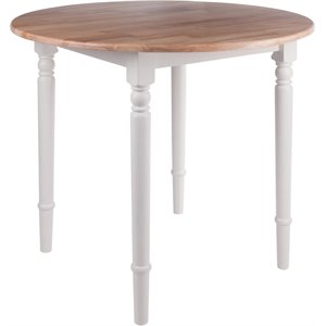 Pemberly Row 36&quot Round Drop Leaf Solid Wood Dining Table in Natural/White