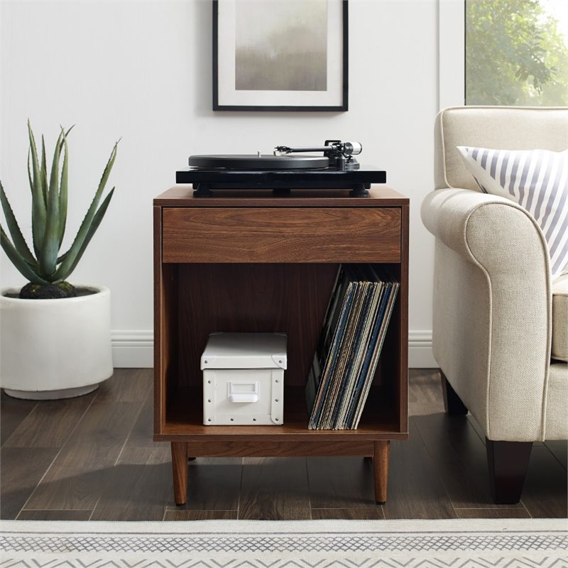 Pemberly Row 1 Particle Board Wood Drawer End Table in Walnut
