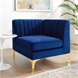 Pemberly Row Modern Channel Tufted Performance Velvet Corner Chair in Navy