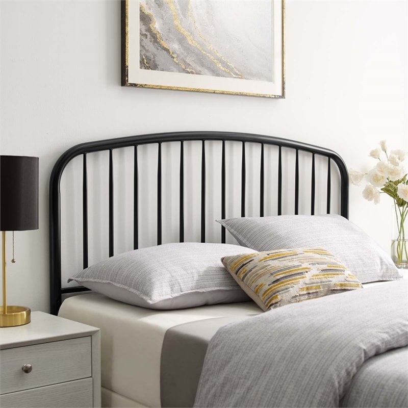 Pemberly Row Modern Farmhouse Twin Metal Spindle Headboard in Black