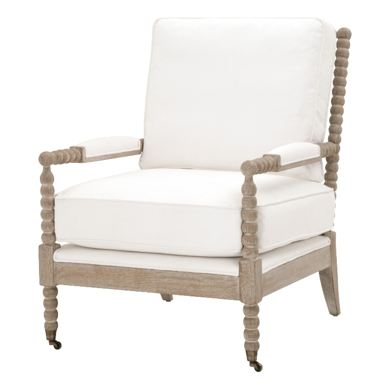 Pemberly Row Contemporary Rouleau Fabric Club Chair in White