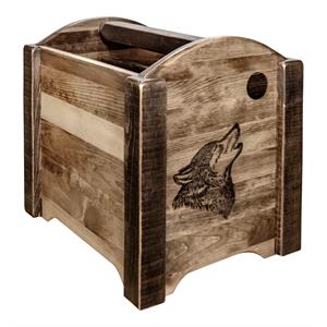Pemberly Row Modern Wood Magazine Rack with Wolf Design in Brown