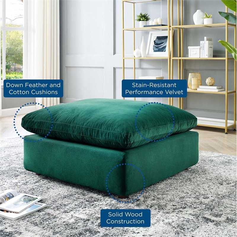Pemberly Row Down Filled Overstuffed Performance Velvet Ottoman in Green