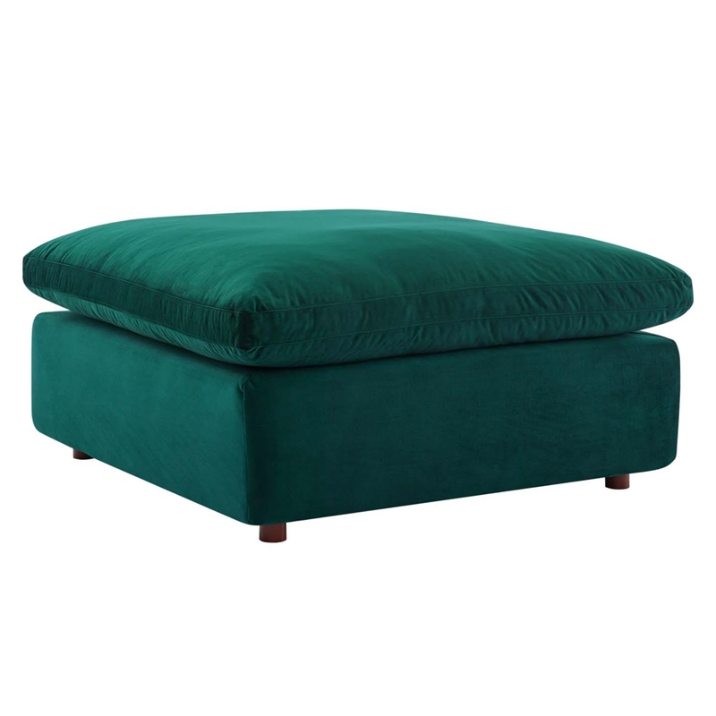 Pemberly Row Down Filled Overstuffed Performance Velvet Ottoman in Green