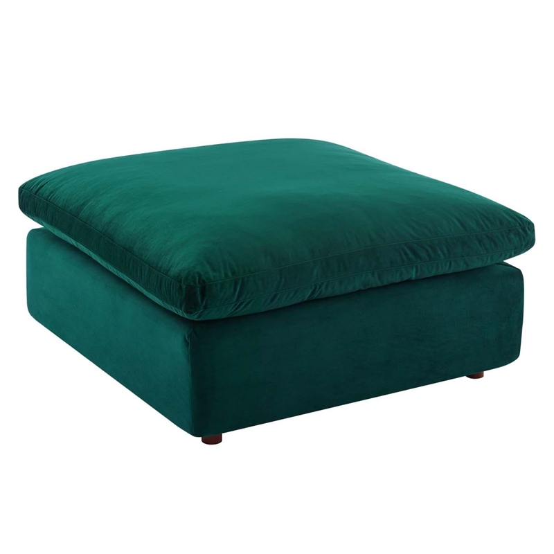 Pemberly Row Down Filled Overstuffed Performance Velvet Ottoman in Green
