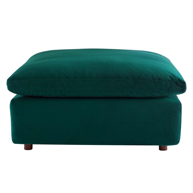Pemberly Row Down Filled Overstuffed Performance Velvet Ottoman in Green