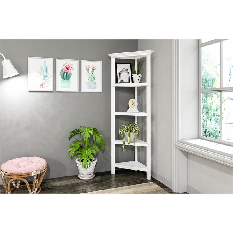 Pemberly Row 4-tier Corner Traditional Wooden Bookcase in White