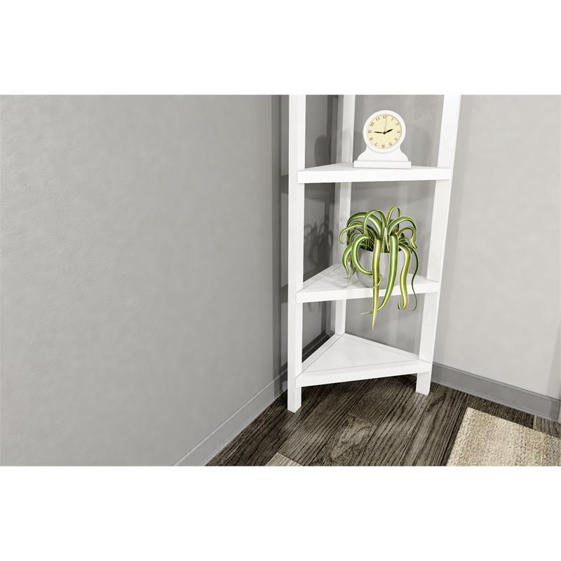 Pemberly Row 4-tier Corner Traditional Wooden Bookcase in White